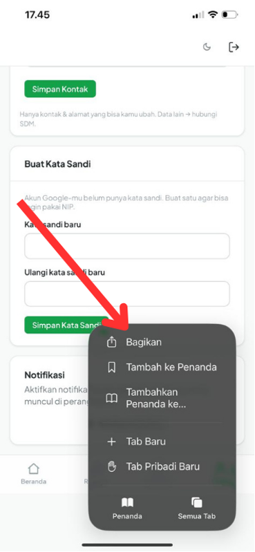 Pilih Bagikan dari menu itu