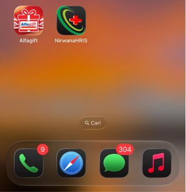 Ikon NirwanaHRIS sudah berada di layar utama iPhone