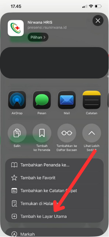 Gulir lembar Bagikan, pilih Tambah ke Layar Utama